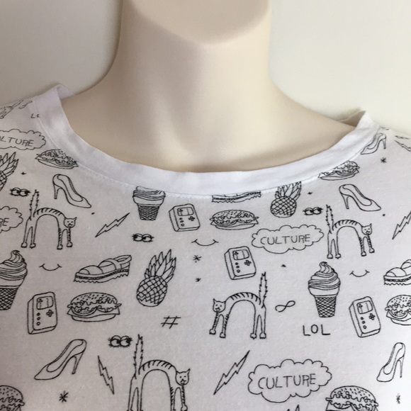 💖Fun print white & black short sleeve t-shirt - Picture 3 of 6
